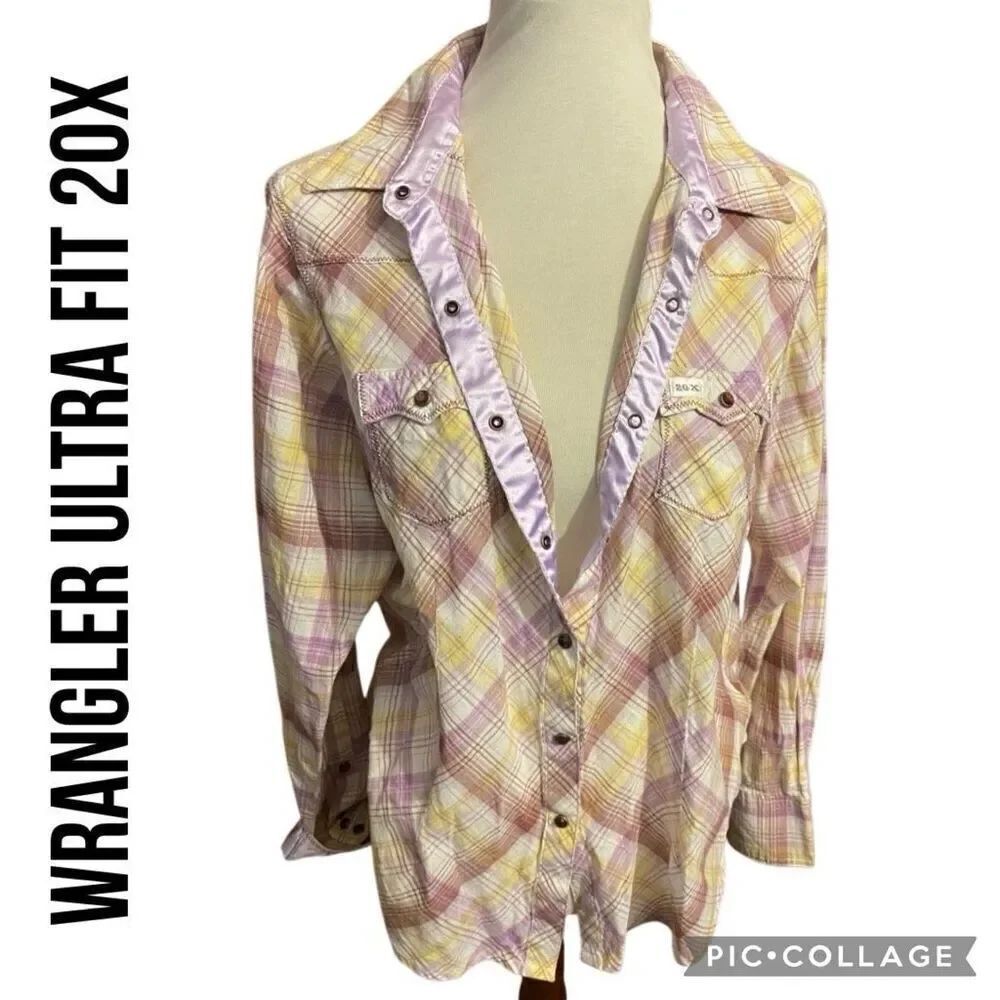 Wrangler Ultra 20X Fit Plaid Multi-Color Button Down Snap Jewel Buttons w/ Laven